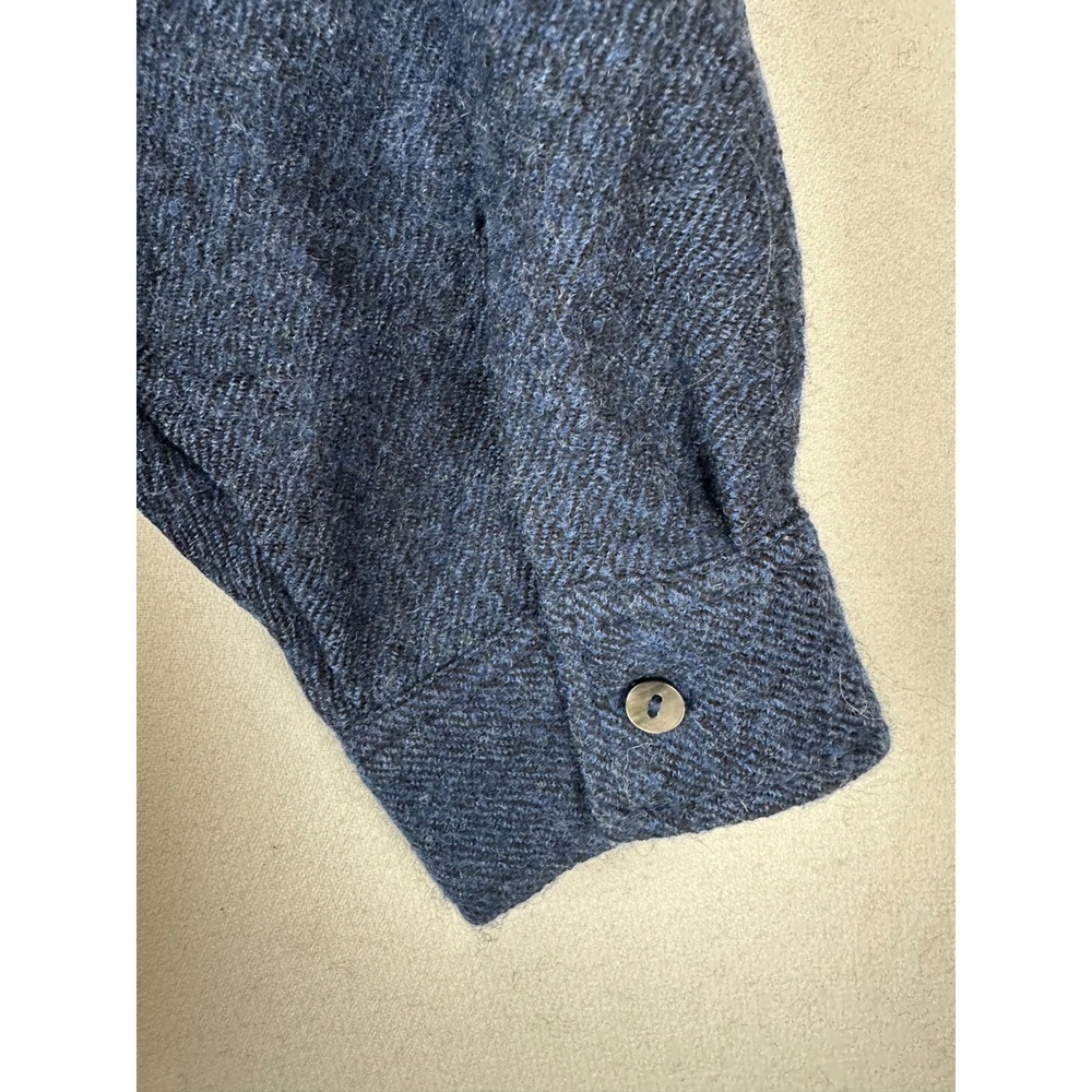 Ichi Japan Navy Blue 100% Wool Button Front Band Collar Midi Shirt Dress Pocket - Picture 5 of 10